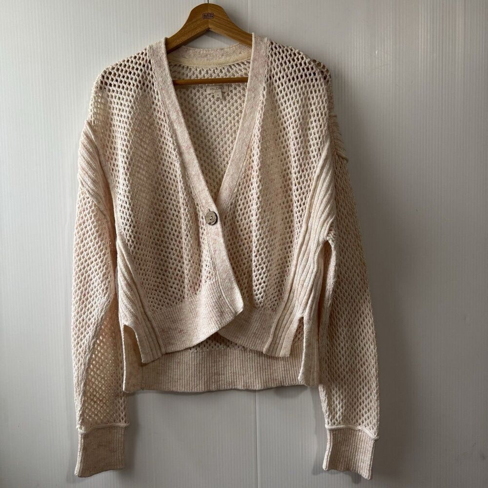 Pilcro Stitchy Open Weave Cardigan Anthropologie Beach Sweater Cream Pink S